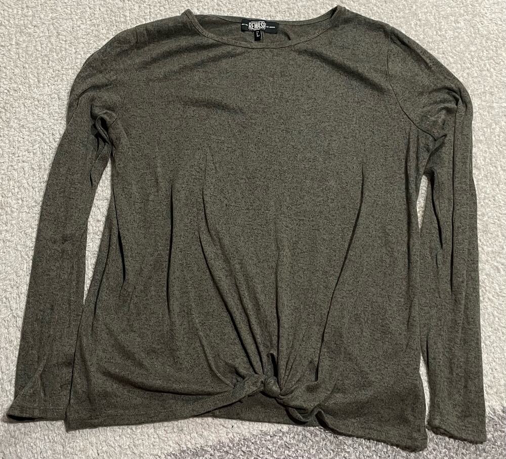 Rewash Women's Size Large Front Knot Long Sleeve Top Brown KT4020 JT105B001